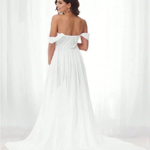 Maternity Photo Shoot off the shoulder party formal evening holiday dress - Picture 4 of 9